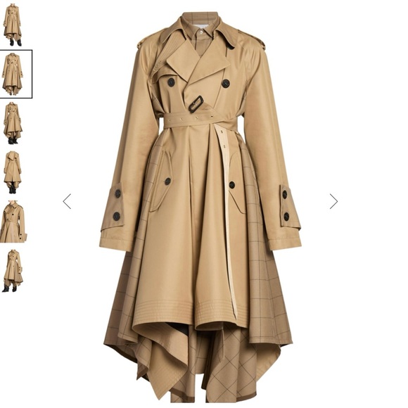 FW24 Sacai Windowpane Gabardine Cotton & Wool Double Breasted Khaki Trench Coat - Picture 6 of 7